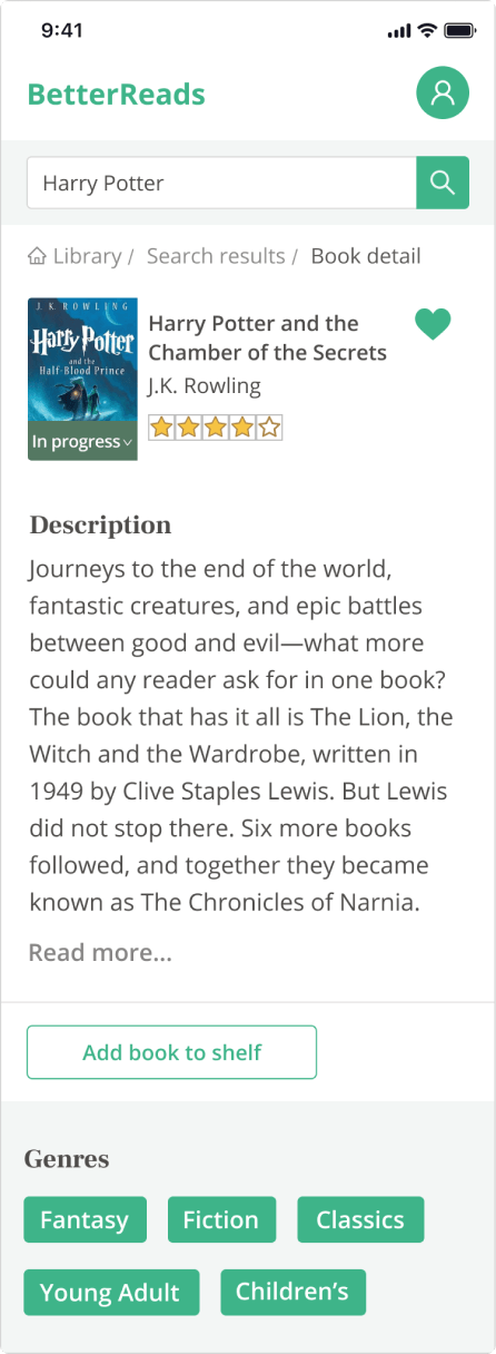 Green color exploration applied to a book details screen
