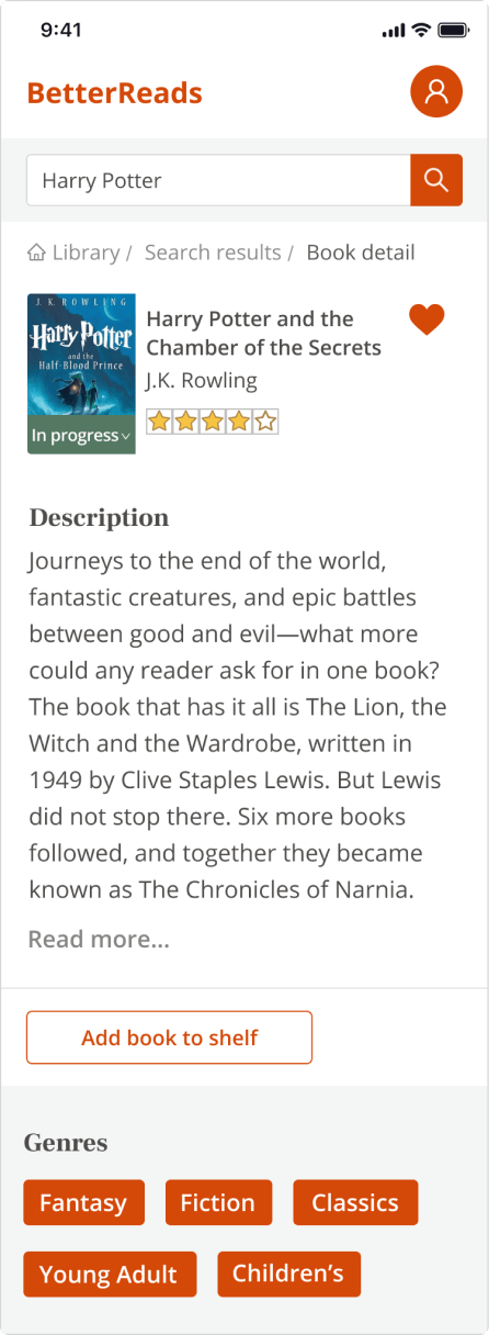 Orange color exploration of the same book details screen
