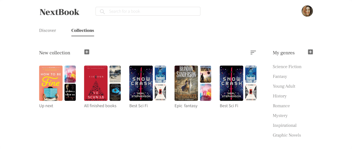 Collections page iteration with overlapping book cover previews