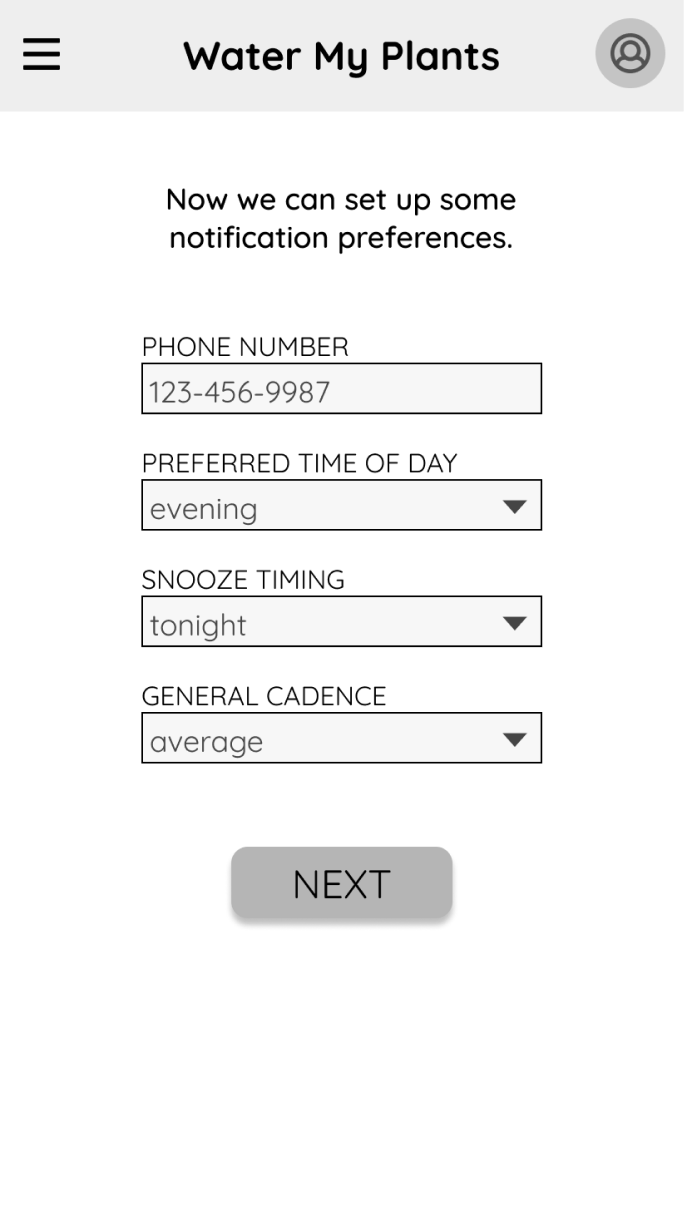 Low-fidelity onboarding screen collecting phone number and notification preferences