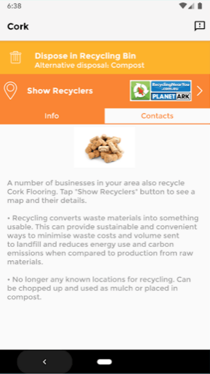 Competitor cork disposal page crowded with stacked orange banners and dense text
