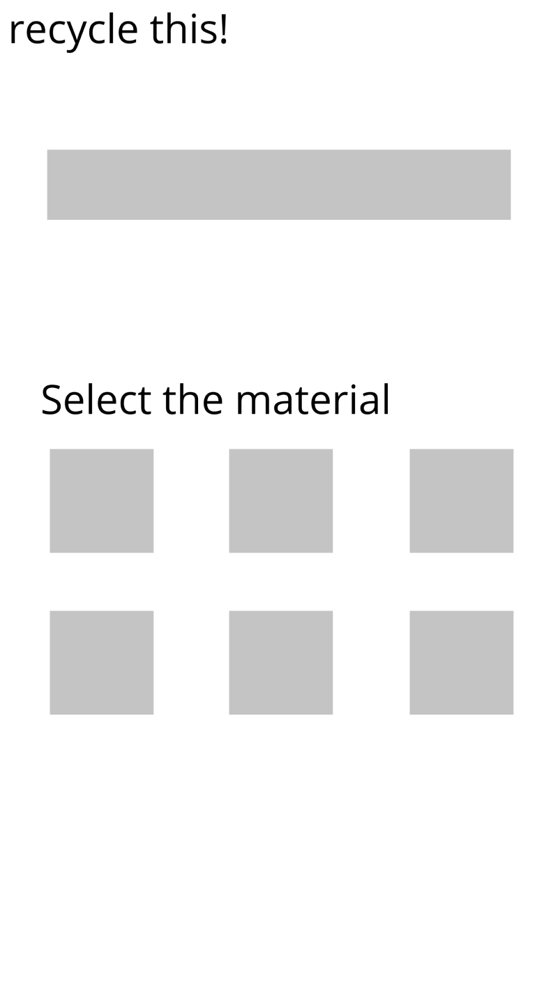 Category search wireframe with placeholder tiles under a select-the-material prompt