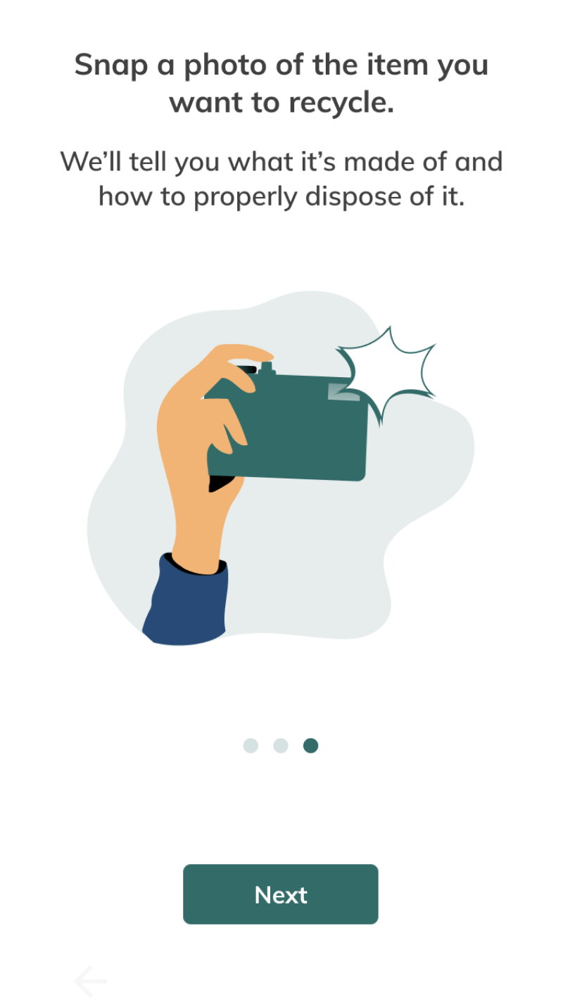 Onboarding screen explaining the snap-a-photo feature ahead of the camera permission