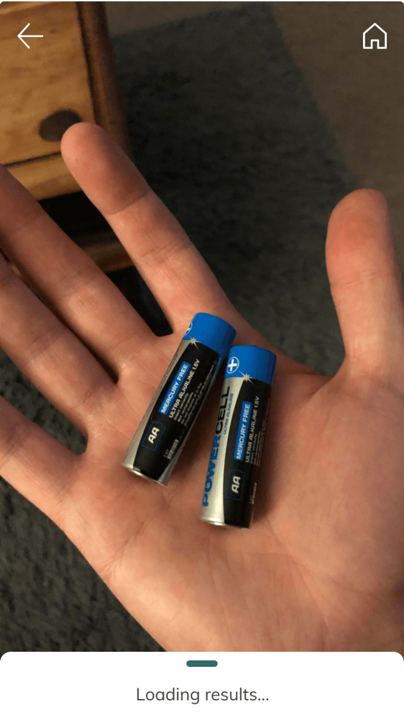 Captured photo of AA batteries while the app loads recognition results